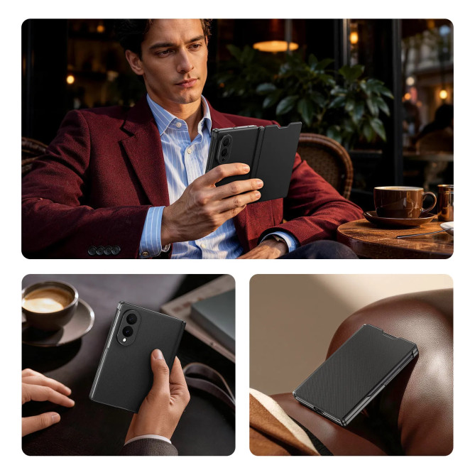 Housse Samsung Galaxy Z Fold 8 Texture Toile à Rabat avec Porte-Carte