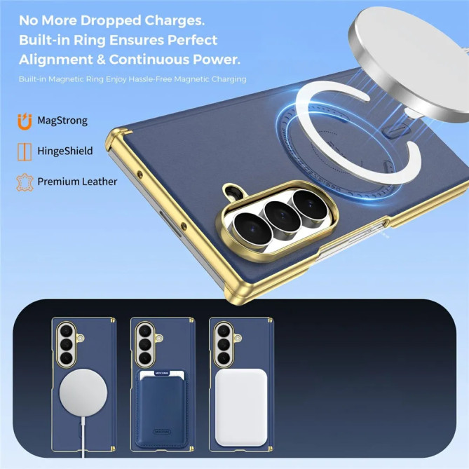 Coque Samsung Galaxy Z Fold 8 Ultra Magnétique Effet Cuir Contour Doré