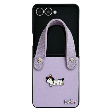 Coque Samsung Galaxy Z Flip 8 Teckel avec Poignée Effet Cuir