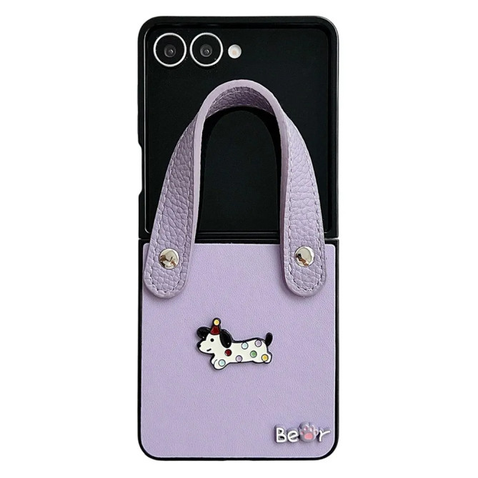 Coque Samsung Galaxy Z Flip 8 Teckel avec Poignée Effet Cuir