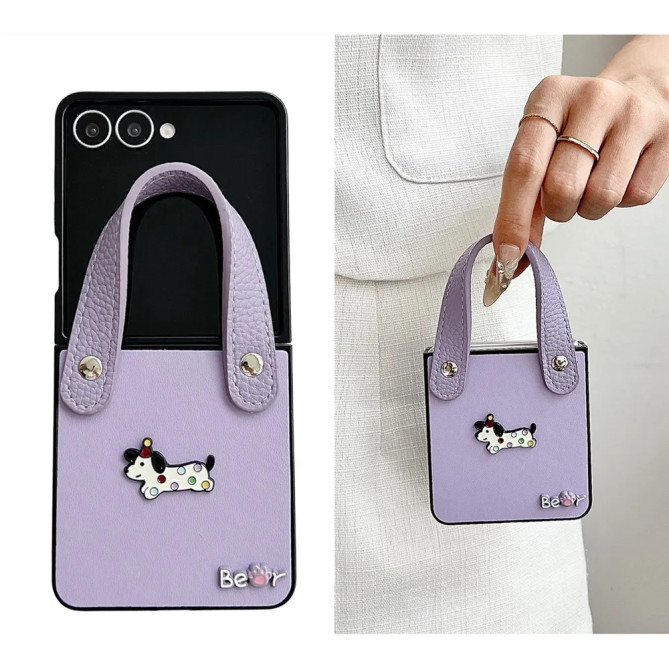 Coque Samsung Galaxy Z Flip 8 Teckel avec Poignée Effet Cuir
