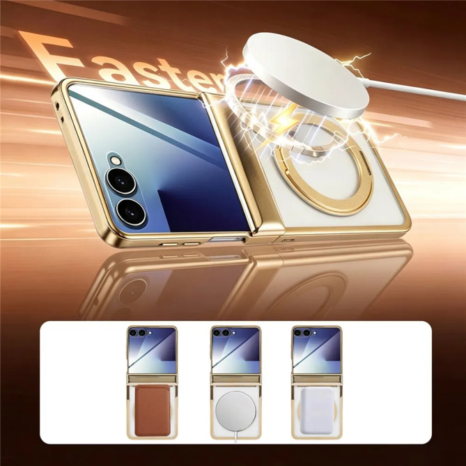 Coque Samsung Galaxy Z Flip 8 Magnétique Anneau Rotatif Transparent