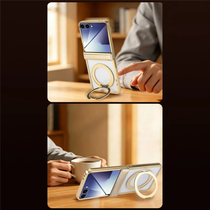 Coque Samsung Galaxy Z Flip 8 Magnétique Anneau Rotatif Transparent