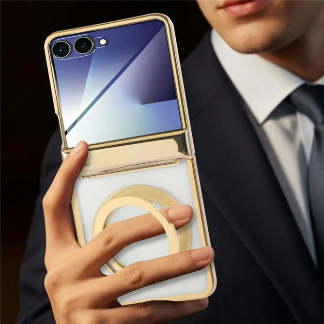 Coque Samsung Galaxy Z Flip 8 Magnétique Anneau Rotatif Transparent