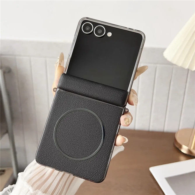 Coque Samsung Galaxy Z Flip 8 Magnétique Effet Cuir avec Protection de Charnière