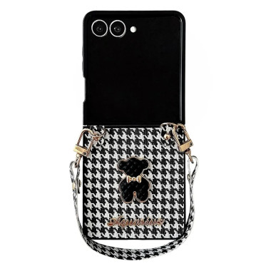 Coque Samsung Galaxy Z Flip 8 Pied-de-Poule Ourson avec Dragonne
