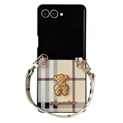 Coque Samsung Galaxy Z Flip 8 Carreaux Vintage Ourson avec Dragonne