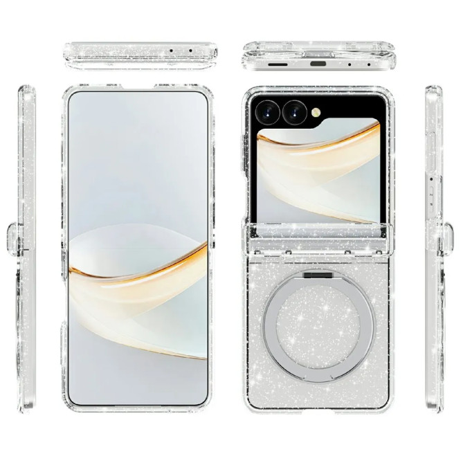 Coque Samsung Galaxy Z Flip 8 Paillettes Support Rotatif Magnétique