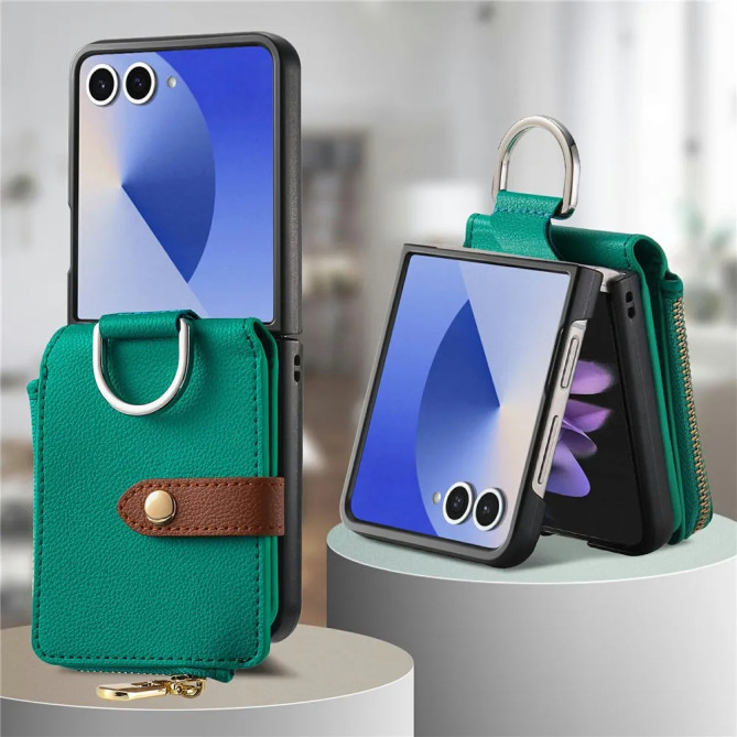 Coque Cuir Litchi Anneau Porte-Monnaie Galaxy Z Flip 8