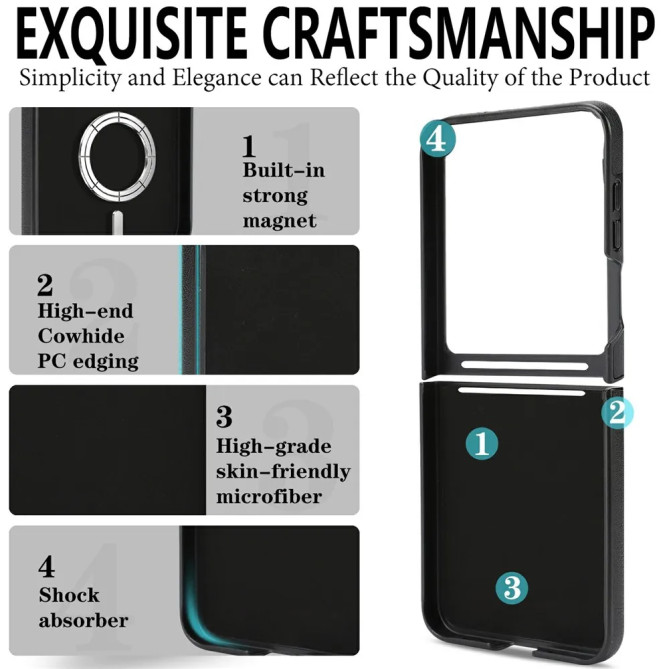 Coque Samsung Galaxy Z Flip 8 Effet Cuir Aimant N52 Doublure Microfibre