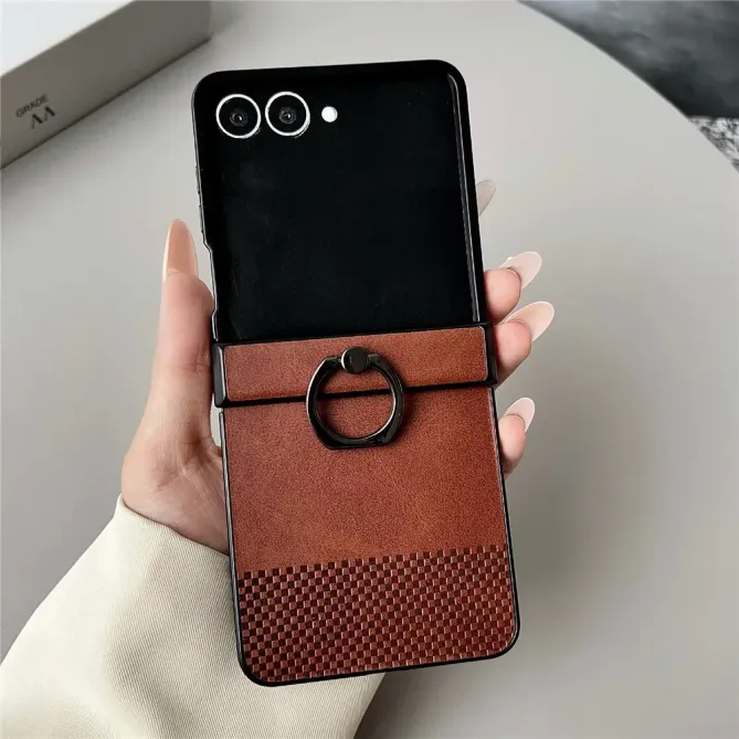 Coque Samsung Galaxy Z Flip 8 Double Texture Damier avec Anneau - Couleurs: Marron