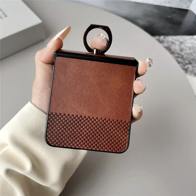 Coque Samsung Galaxy Z Flip 8 Double Texture Damier avec Anneau - Couleurs: Marron