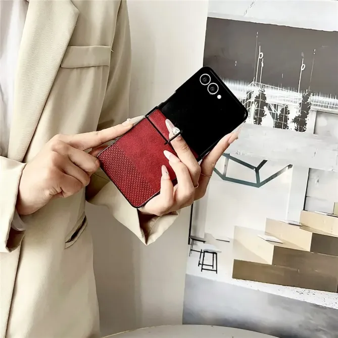 Coque Samsung Galaxy Z Flip 8 Double Texture Damier avec Anneau - Couleurs: Marron