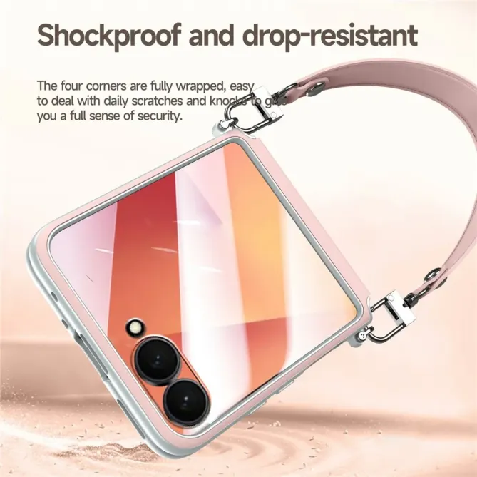 Coque Samsung Galaxy Z Flip 8 SULADA Charnière à Rappel Automatique avec Dragonne - Couleurs: Rose