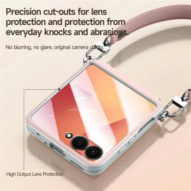 Coque Samsung Galaxy Z Flip 8 SULADA Charnière à Rappel Automatique avec Dragonne - Couleurs: Rose