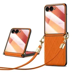 Coque Samsung Galaxy Z Flip 8 Motif Losanges avec Protection Charnière et Bandoulière - Couleurs: Orange