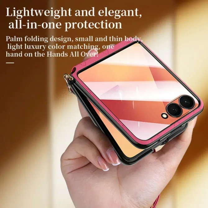 Coque Samsung Galaxy Z Flip 8 Motif Losanges avec Protection Charnière et Bandoulière - Couleurs: Orange