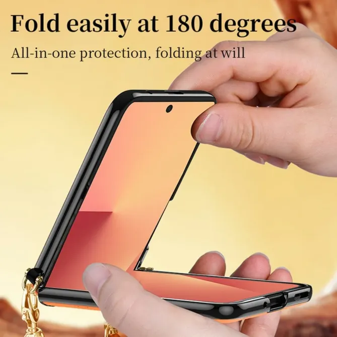 Coque Samsung Galaxy Z Flip 8 Motif Losanges avec Protection Charnière et Bandoulière - Couleurs: Orange