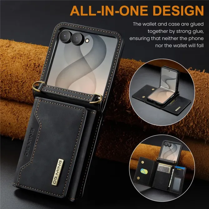 Coque Samsung Galaxy Z Flip 8 Série M2 Pochette Multi-Cartes Amovible - Couleurs: Noir
