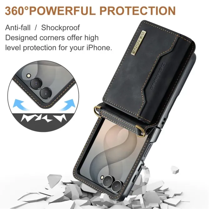 Coque Samsung Galaxy Z Flip 8 Série M2 Pochette Multi-Cartes Amovible - Couleurs: Noir