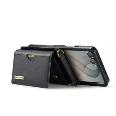 Coque Samsung Galaxy Z Flip 8 Série M6 Portefeuille RFID avec Bandoulière - Couleurs: Noir