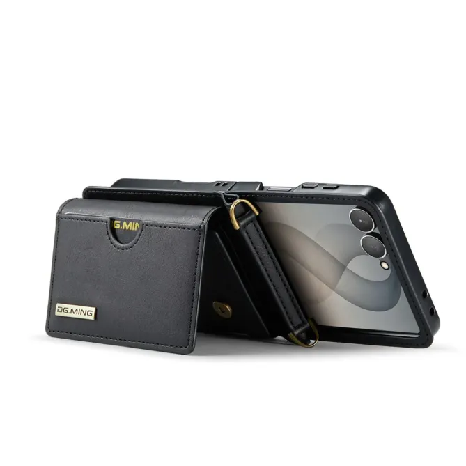 Coque Samsung Galaxy Z Flip 8 Série M6 Portefeuille RFID avec Bandoulière - Couleurs: Noir