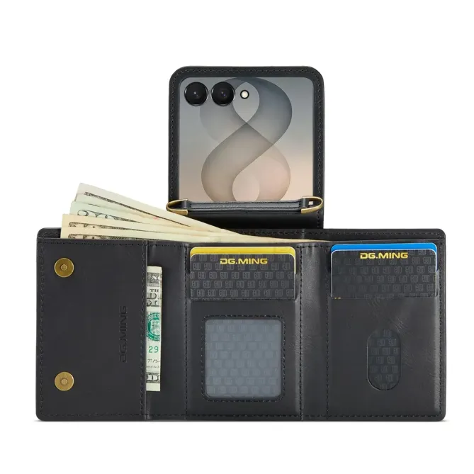 Coque Samsung Galaxy Z Flip 8 Série M6 Portefeuille RFID avec Bandoulière - Couleurs: Noir