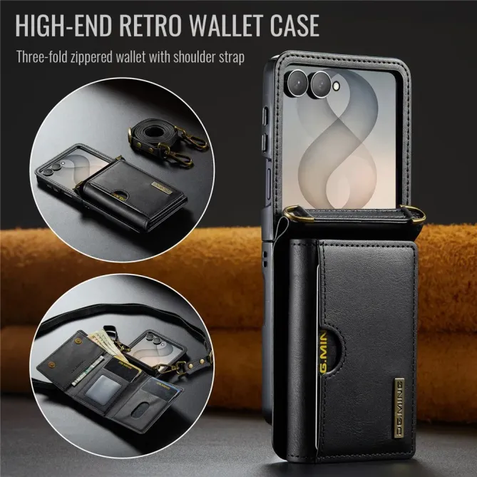 Coque Samsung Galaxy Z Flip 8 Série M6 Portefeuille RFID avec Bandoulière - Couleurs: Noir