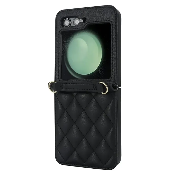 Coque Samsung Galaxy Z Flip 8 Matelassée avec Dragonne et Bandoulière - Couleurs: Noir