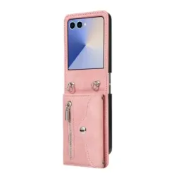 oque Samsung Galaxy Z Flip 8 Portefeuille Double Fermeture RFID avec Support - Couleurs: Or Rose