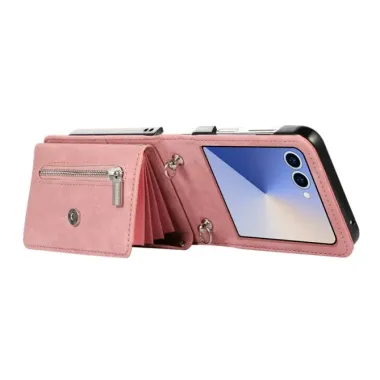 oque Samsung Galaxy Z Flip 8 Portefeuille Double Fermeture RFID avec Support - Couleurs: Or Rose