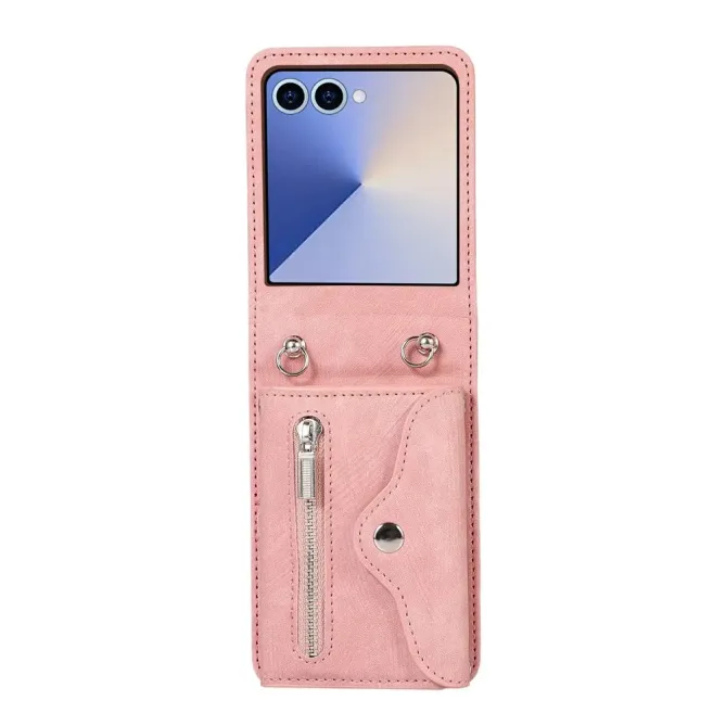 oque Samsung Galaxy Z Flip 8 Portefeuille Double Fermeture RFID avec Support - Couleurs: Or Rose