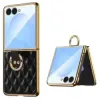 Coque Samsung Galaxy Z Flip 8 Losanges Matelassés avec Anneau Support - Couleurs: Noir