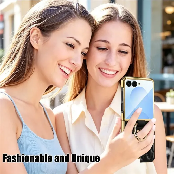 Coque Samsung Galaxy Z Flip 8 Losanges Matelassés avec Anneau Support - Couleurs: Noir