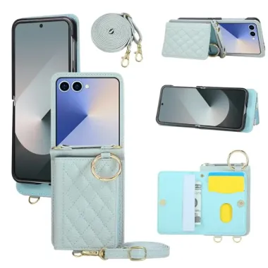 Coque Samsung Galaxy Z Flip 8 Pochette Matelassée Multi-Cartes avec Bandoulière - Couleurs: Bleu clair