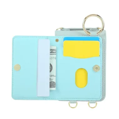 Coque Samsung Galaxy Z Flip 8 Pochette Matelassée Multi-Cartes avec Bandoulière - Couleurs: Bleu clair