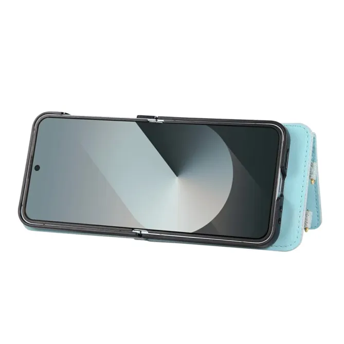 Coque Samsung Galaxy Z Flip 8 Pochette Matelassée Multi-Cartes avec Bandoulière - Couleurs: Bleu clair