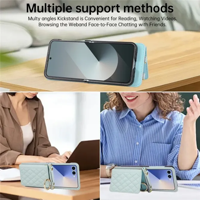 Coque Samsung Galaxy Z Flip 8 Pochette Matelassée Multi-Cartes avec Bandoulière - Couleurs: Bleu clair