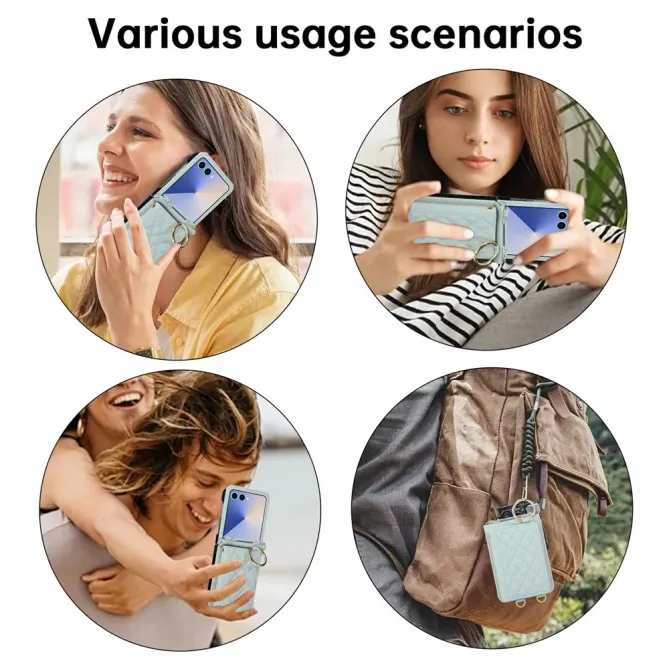 Coque Samsung Galaxy Z Flip 8 Pochette Matelassée Multi-Cartes avec Bandoulière - Couleurs: Bleu clair