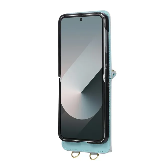 Coque Samsung Galaxy Z Flip 8 Pochette Matelassée Multi-Cartes avec Bandoulière - Couleurs: Bleu clair