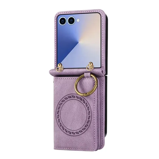 Coque Samsung Galaxy Z Flip 8 Rabat Carte Aimanté avec Anneau - Couleurs: Violet