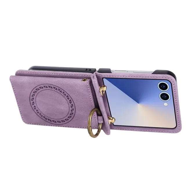 Coque Samsung Galaxy Z Flip 8 Rabat Carte Aimanté avec Anneau - Couleurs: Violet