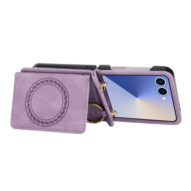 Coque Samsung Galaxy Z Flip 8 Rabat Carte Aimanté avec Anneau - Couleurs: Violet
