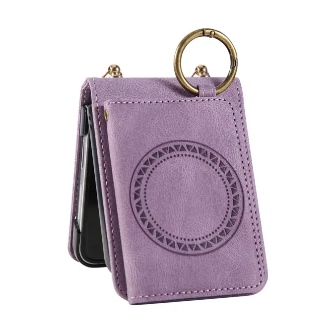 Coque Samsung Galaxy Z Flip 8 Rabat Carte Aimanté avec Anneau - Couleurs: Violet