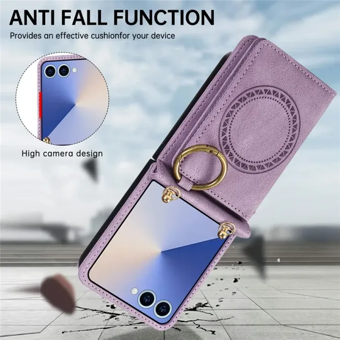 Coque Samsung Galaxy Z Flip 8 Rabat Carte Aimanté avec Anneau - Couleurs: Violet