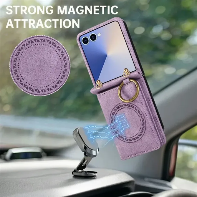 Coque Samsung Galaxy Z Flip 8 Rabat Carte Aimanté avec Anneau - Couleurs: Violet
