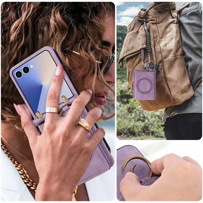 Coque Samsung Galaxy Z Flip 8 Rabat Carte Aimanté avec Anneau - Couleurs: Violet