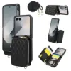 Coque Samsung Galaxy Z Flip 8 Porte-Cartes Zippé Matelassé avec Bandoulière - Couleurs: Noir