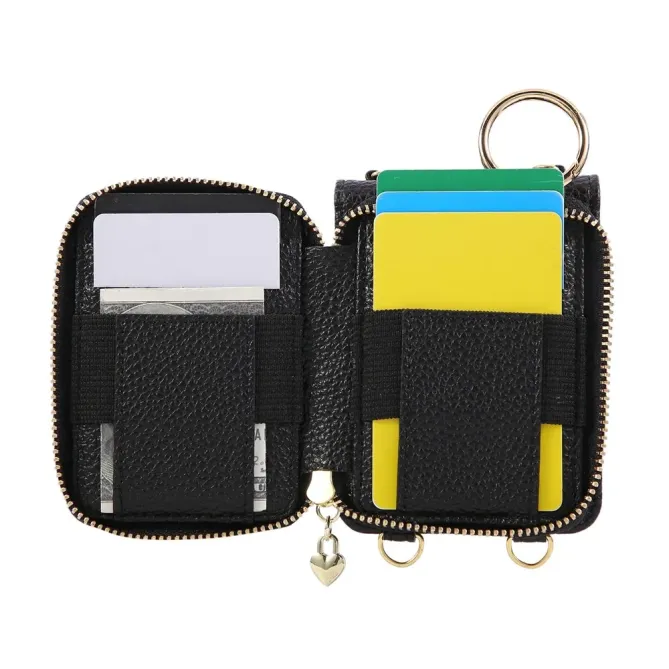 Coque Samsung Galaxy Z Flip 8 Porte-Cartes Zippé Matelassé avec Bandoulière - Couleurs: Noir