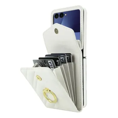 Coque Samsung Galaxy Z Flip 8 Portefeuille Accordéon RFID Matelassé avec Bandoulière - Couleurs: Blanc